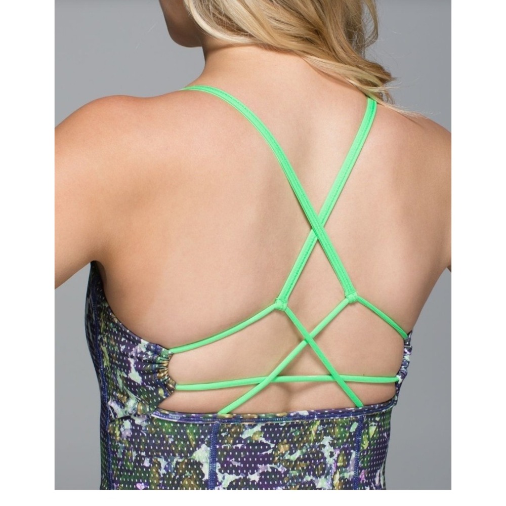 Lululemon Criss Cross Back Tank Top Purple Green Floral Built-in Bra Womens
